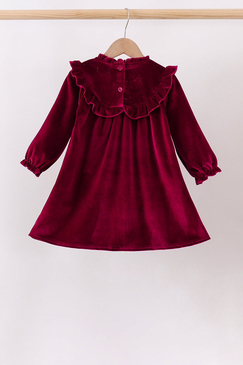 Burgundy velvet Ruffle Dress - 2