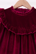 Burgundy velvet Ruffle Dress - 4