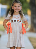 Thanksgiving Smocked Girls Dress Turkey Pumpkin Pie Embroidery - 1