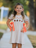 Thanksgiving Smocked Girls Dress Turkey Pumpkin Pie Embroidery - 4