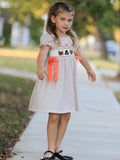 Thanksgiving Smocked Girls Dress Turkey Pumpkin Pie Embroidery - 2