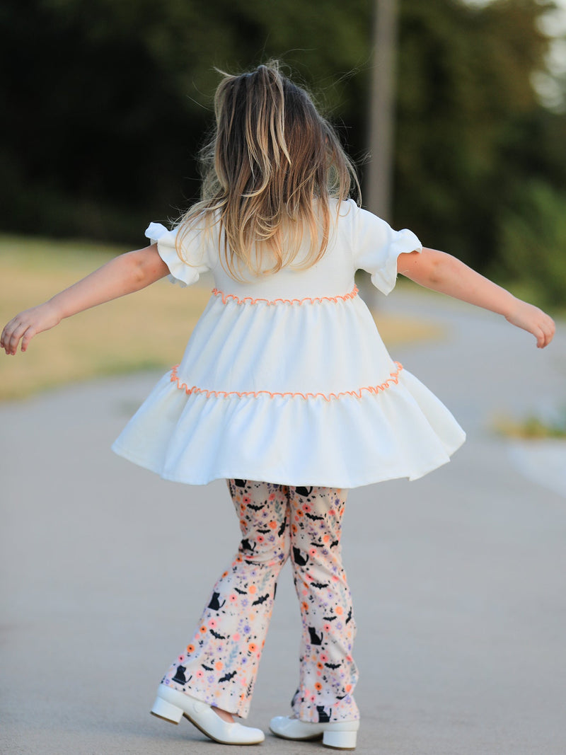 Halloween Black Cat Girls Bell Bottom Pant Set - 4