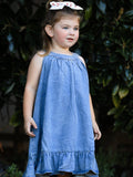 Girls Denim Ruffle Trim A-Line Dress - 8