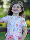 Back to School Print Girl Short Set Scallop Hem - 11