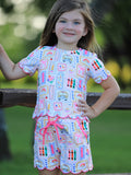 Back to School Print Girl Short Set Scallop Hem - 2