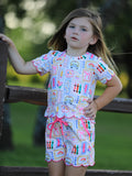 Back to School Print Girl Short Set Scallop Hem - 9