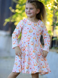 Fall Pink Pumpkin Girls Long Sleeve Twirl Dress - 1