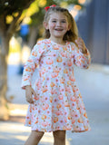 Fall Pink Pumpkin Girls Long Sleeve Twirl Dress - 2