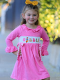 Fall Thanksgiving& Halloween "GOBBLE" Smock Embroidery Baby Girl Dress - 3