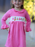 Fall Thanksgiving& Halloween "GOBBLE" Smock Embroidery Baby Girl Dress - 1