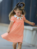 Fall Pumpkin Embroidered Puff Sleeve Girls Dress - 3