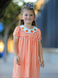Fall Pumpkin Embroidered Puff Sleeve Girls Dress - 1