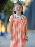 Fall Pumpkin Embroidered Puff Sleeve Girls Dress - 4
