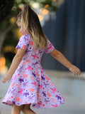Dinosaur Heart Twirl Girls Dress Short Sleeves - 4