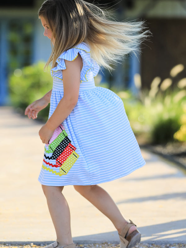 Crayon Back to School Dress with Ruffle Petal Collar