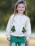 Christmas Tree Knit Cardigan Kids Holiday Sweater Button Front - 2