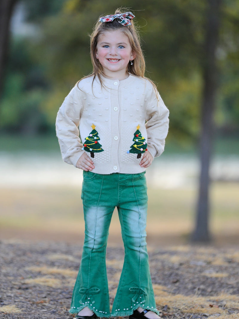 Christmas Tree Knit Cardigan Kids Holiday Sweater Button Front - 6