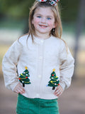 Christmas Tree Knit Cardigan Kids Holiday Sweater Button Front - 1