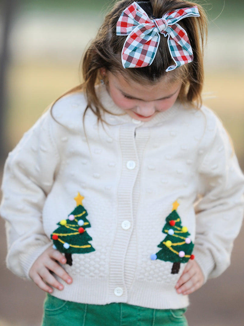 Christmas Tree Knit Cardigan Kids Holiday Sweater Button Front - 3
