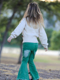 Green Flared Elastic Jeans - 3