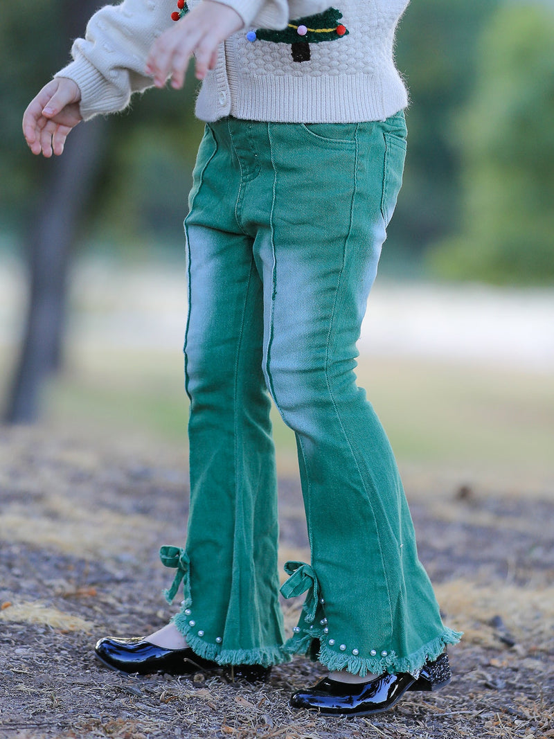 Green Flared Elastic Jeans - 2