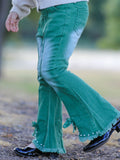 Green Flared Elastic Jeans - 1