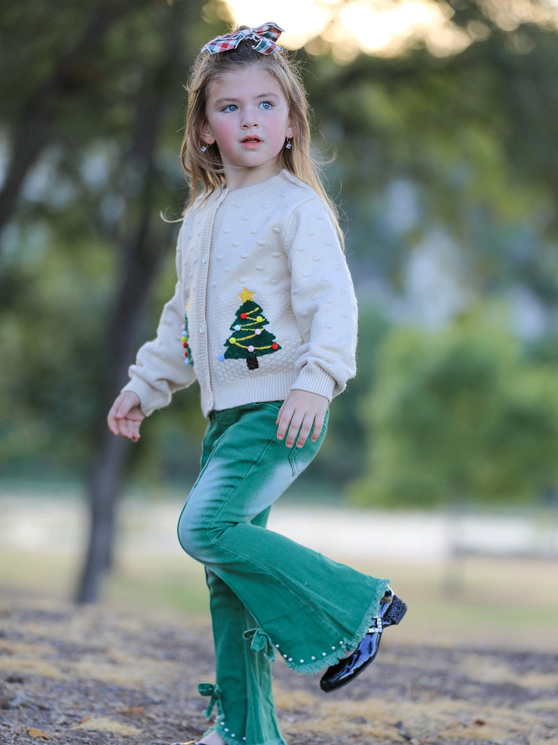 Green Flared Elastic Jeans - 4