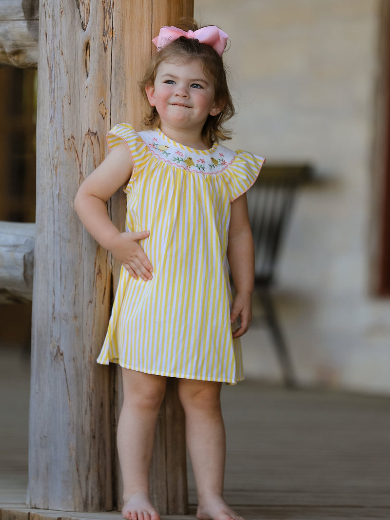 Spring/Summer Chick Floral Embroidery Smocking Girls Dress - 3