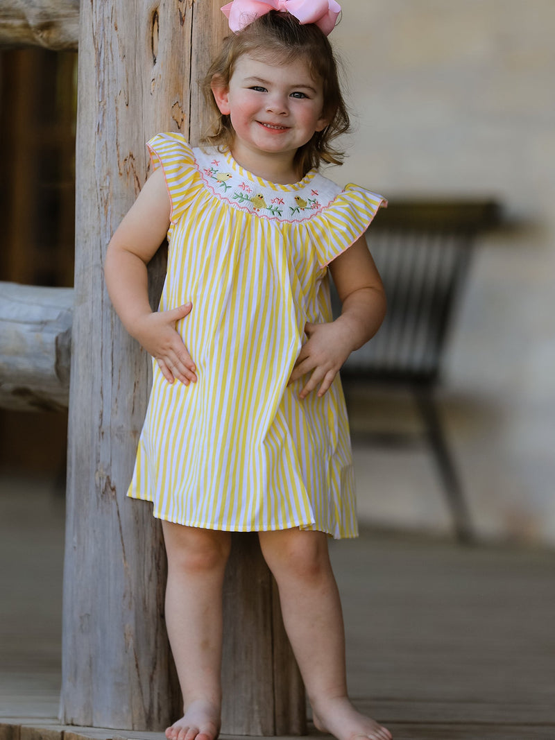 Spring/Summer Chick Floral Embroidery Smocking Girls Dress - 5