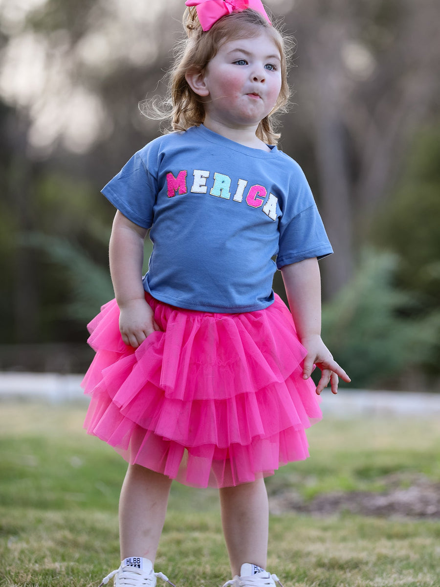 "MERICA" Top Girls Gauze Skirt – 4th of July Patriotic Set