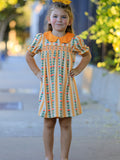 Fall Floral Stripe Girls Dress Petals Collar Smocked - 6