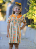 Fall Floral Stripe Girls Dress Petals Collar Smocked - 2