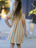 Fall Floral Stripe Girls Dress Petals Collar Smocked - 3