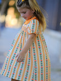 Fall Floral Stripe Girls Dress Petals Collar Smocked - 4