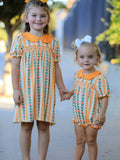Fall Floral Stripe Girls Dress Petals Collar Smocked - 5