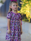 Purple Floral Bow Petals Collar Girls Dress - 4