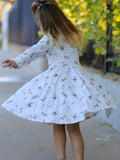 Fall Plaid Dog Print Girls Long Sleeve Twirl Dress - 5
