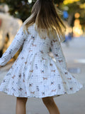 Fall Plaid Dog Print Girls Long Sleeve Twirl Dress - 4