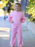 Girls Pink Bow Trim Sweatshirt and Pants Set - 3