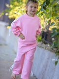 Girls Pink Bow Trim Sweatshirt and Pants Set - 2