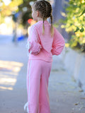 Girls Pink Bow Trim Sweatshirt and Pants Set - 6