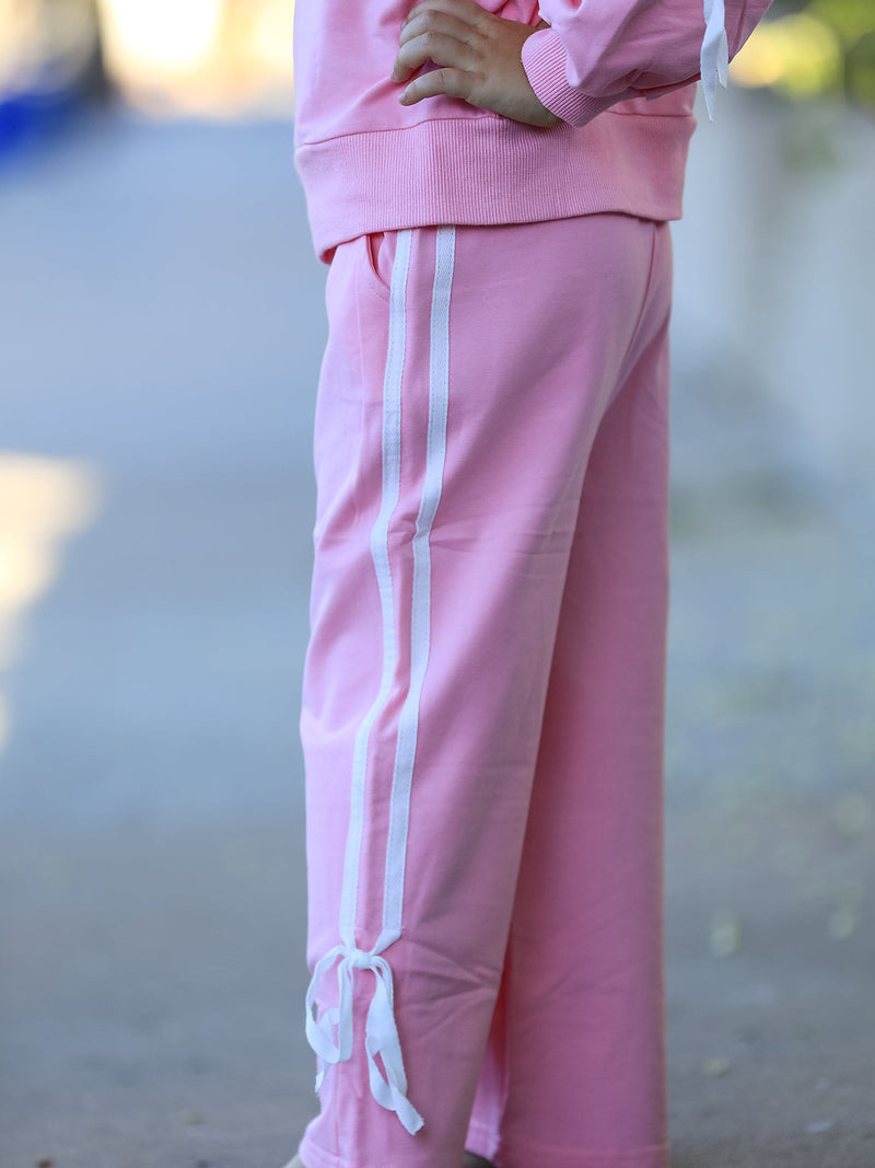 Girls Pink Bow Trim Sweatshirt and Pants Set - 5