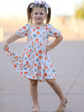 Fall Pumpkin Puff Sleeve Girls Dress - 1