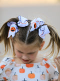 Halloween Pumpkin Hair Bows: White Ribbon Design（2PCS） - 1
