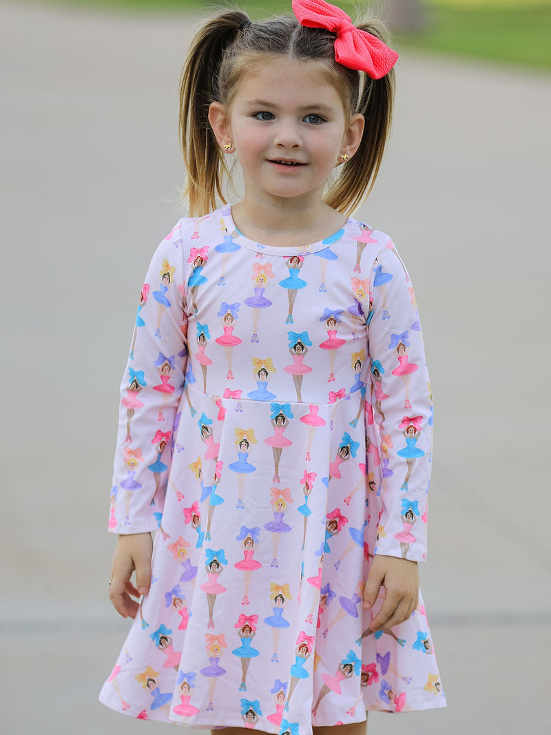 Fall Colorful Ballet Character Girls Long Sleeve Twirl Dress - 5