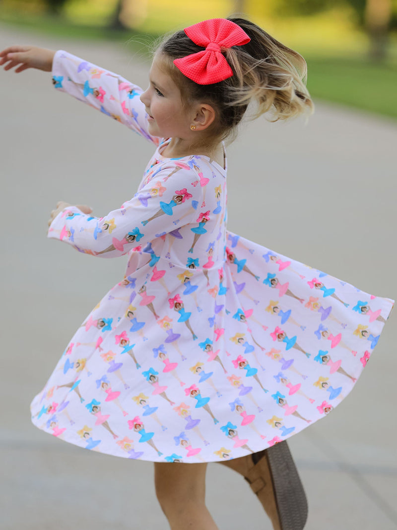 Fall Colorful Ballet Character Girls Long Sleeve Twirl Dress - 2
