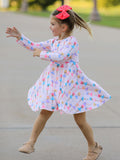 Fall Colorful Ballet Character Girls Long Sleeve Twirl Dress - 3