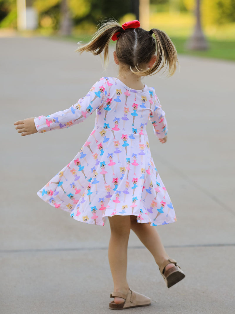 Fall Colorful Ballet Character Girls Long Sleeve Twirl Dress - 4