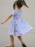 Unicorn Floral Print Girls Short Sleeve Twirl Dress - 5