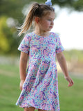 Unicorn Floral Print Girls Short Sleeve Twirl Dress - 4
